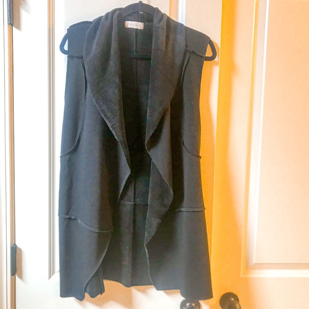 Women's Black Draped Open Vest Coat